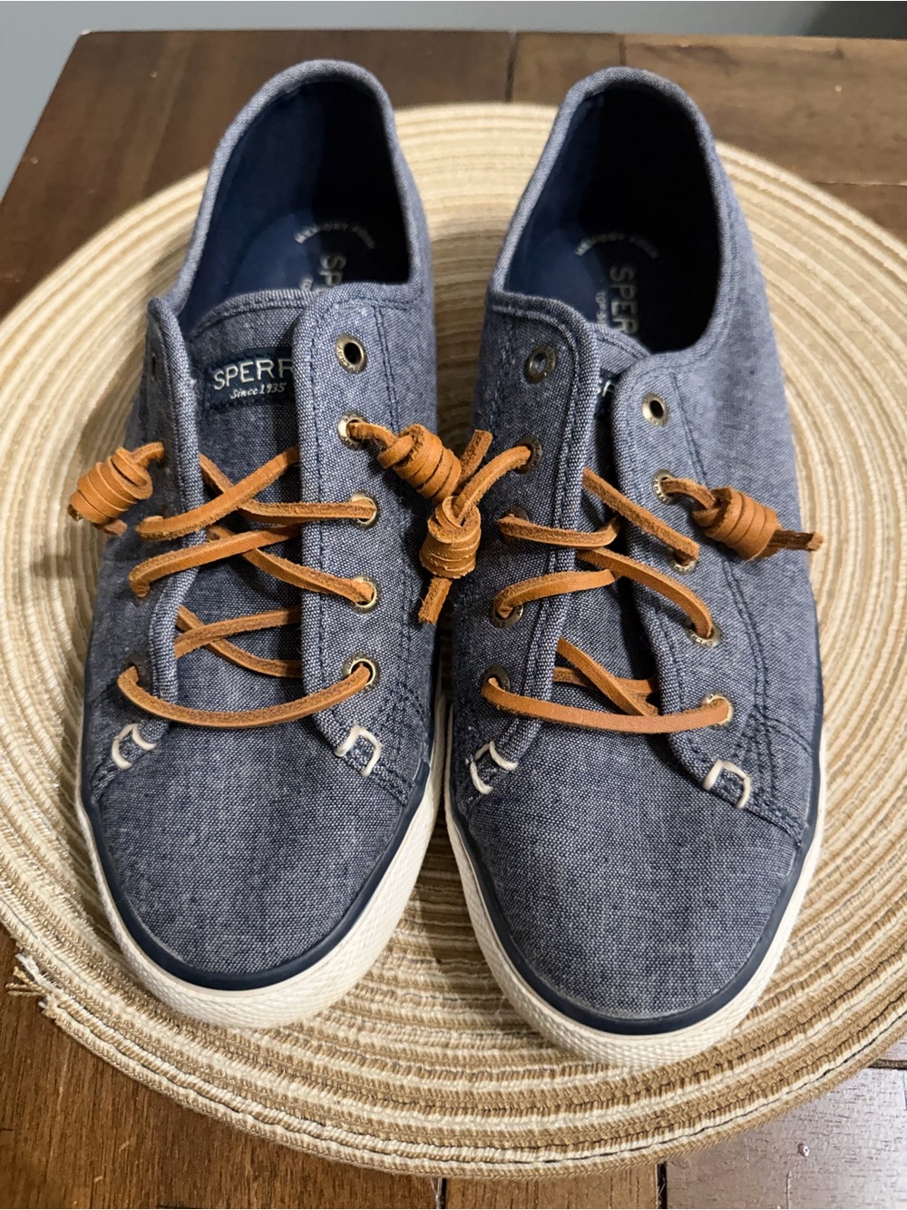Sperry Men's Navy Canvas Boat Shoes with Tan Laces